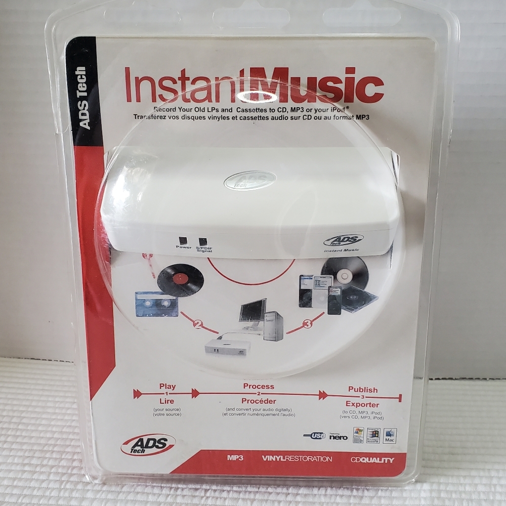ADS Tech Instant Music New In Package Restore LPs Cassettes To CD MP3 iPod